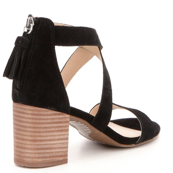 New Reba Quicker black suede tassel sandal shoe zipper size 6 suede block heel - Picture 2 of 7